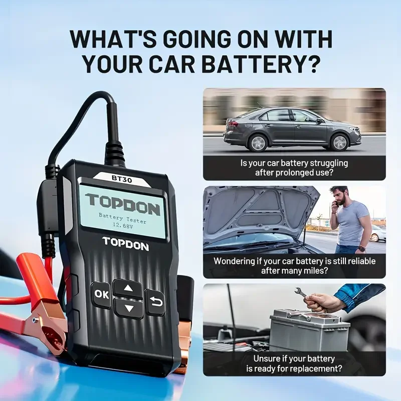 TOPDON BT30 Car Battery Diagnostic Infographic - Troubleshooting Car Battery Health