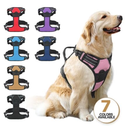 Pink Reflective Dog Harness, No Pull Vest Harness with Handle,